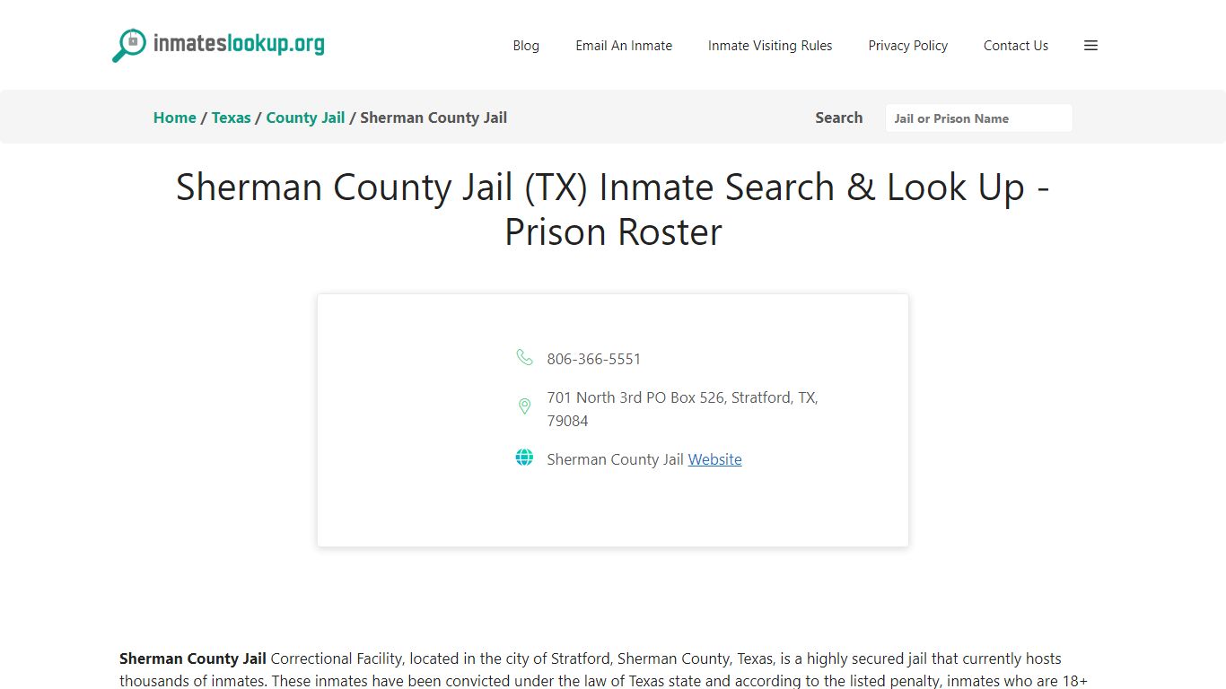 Sherman County Jail (TX) Inmate Search & Look Up - Prison Roster